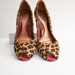 ☆LUI CHUNG LEOPARD CHEETAH WEDGE RED HEEL MOLLY LEATHER 10M